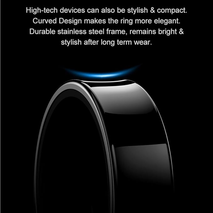 Curved Design Smart Ring Fitness Tracker, Gesture Remote Control Activity Sport Record Sleep Quality Heart Rate SpO2 Skin Temperature Monitoring (Black, #12)