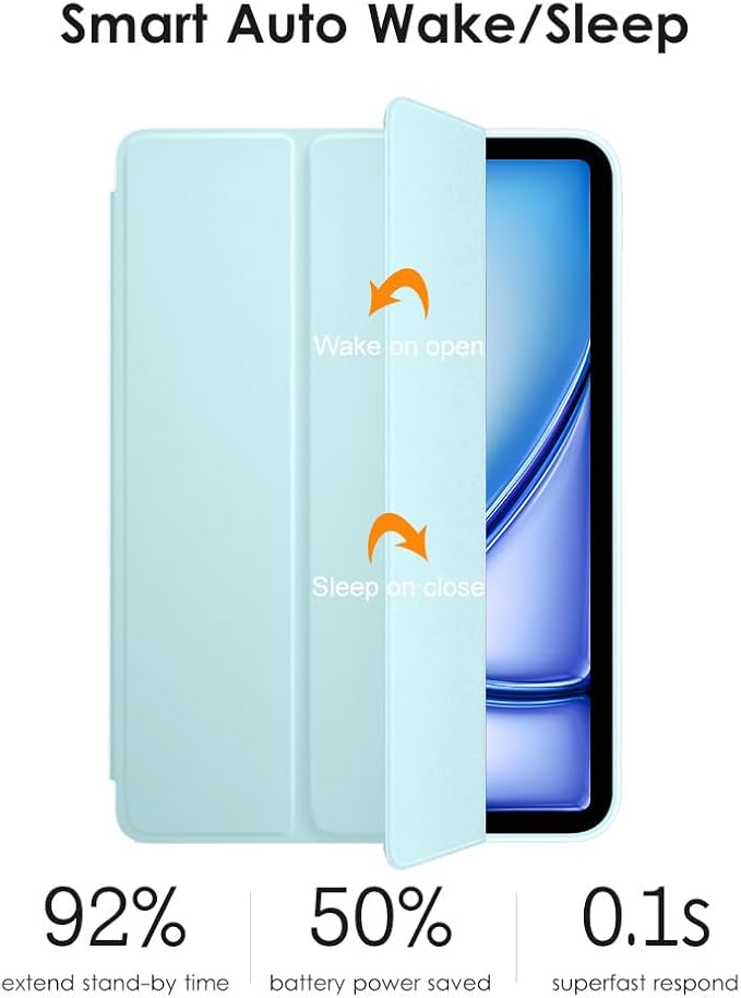 DTTO for iPad Pro 11 Inch 4th/3rd/2nd/1st Generation 2022/2021/2020/2018 Case, Also Fit iPad Air 11-Inch/5th/4th Gen, Slim Lightweight Trifold Stand Soft Back Cover，Auto Sleep/Wake,Ice Blue