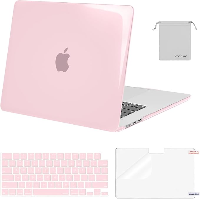 MOSISO Scratch-Resistant Case Compatible with MacBook Air 15 inch M5 2026 M4 2025 M3 M2 2024 2023 A3448 A3241 A3114 A2941, Protective Hard Shell&Keyboard Cover&ScreenFilm&Storage Bag, Rose Pink
