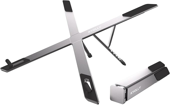 KYOLLY Portable Aluminum Laptop Stand for Desk, Adjustable Ergonomic Laptop Riser, Foldable X Shape Notebook Computer Holder, Anti-Scratch Laptop Mount for 10-17 Inch Laptops, for Office Home Travel