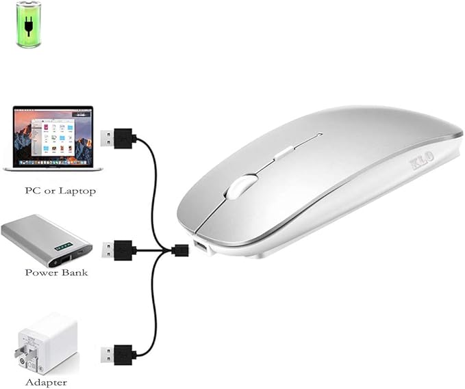 KLO Rechargeable Bluetooth 5.2/3.0/Type-C/USB-2.4G Mouse for MacBook/MacBook air/Pro/iPad, Wireless Mouse for Laptop/Notebook/pc/iPad/Chromebook (Silver)