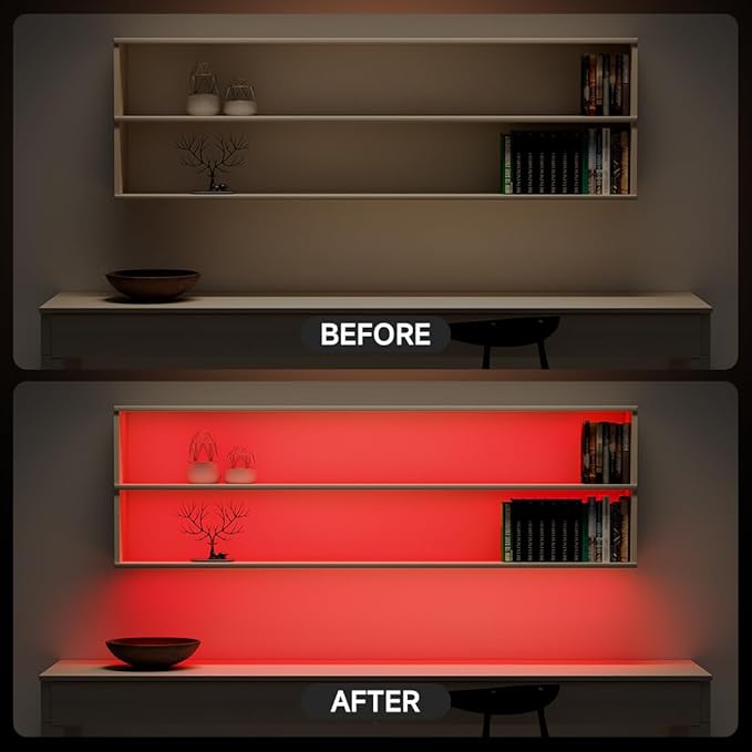 BTF-LIGHTING FCOB COB 3mm Width UL Listed Super Narrow Flexible Uniform LED Strip Light Red Color 16.4FT DC12V CRI 90+ Dimmable LED Ribbon for Kitchen Home Indoor Decor(No Adapter or Controller)