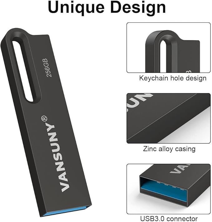 Vansuny 256GB USB 3.0 Flash Drive Metal Waterproof Flash Drive USB 3.0 Ultra High Speed Memory Stick, Portable Thumb Drive for PC/Tablets/Mac/Laptop