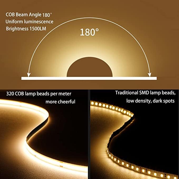 MDee】USB COB Tape Light LED Strip.13.12ft/4m- Flexible 5mm Hidden DC 5V LED Tape with 320 LEDs/m for Warm (2700K) Lighting. Cuttable, Shapeable, USB Powered. Ideal for Kitchen