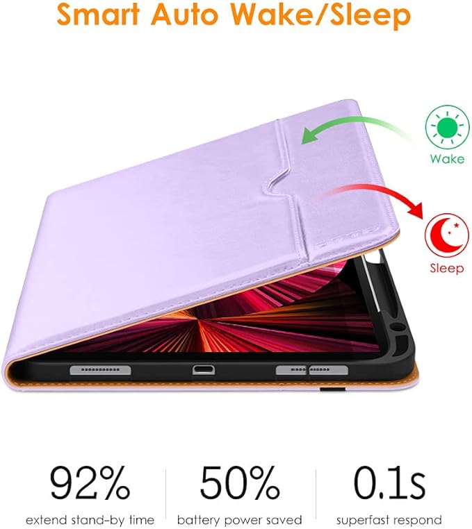 DTTO Case for iPad Pro 11 Inch 4th / 3rd / 2nd / 1st Generation 2022/2021/2020/2018,Premium PU Leather Folio Stand Cover with Hand Strap, Auto Wake/Sleep,Multiple Viewing Angles, Lavender