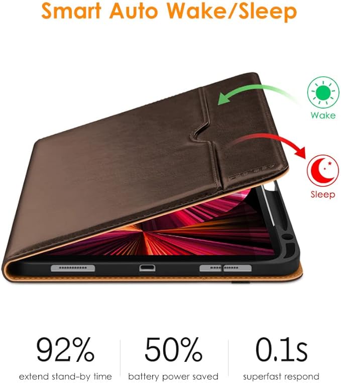 DTTO Case for iPad Pro 11 Inch 4th / 3rd / 2nd / 1st Generation 2022/2021/2020/2018,Premium PU Leather Folio Stand Cover with Hand Strap, Auto Wake/Sleep,Multiple Viewing Angles, Dark Brown