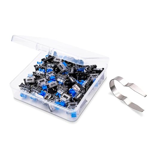 OUTEMU Blue Switches (32 Pack), 3-pin Tactile Clicky 50gf Switches - DIY Replaceable for Mechanical Gaming Keyboard - with 1 Switch Puller