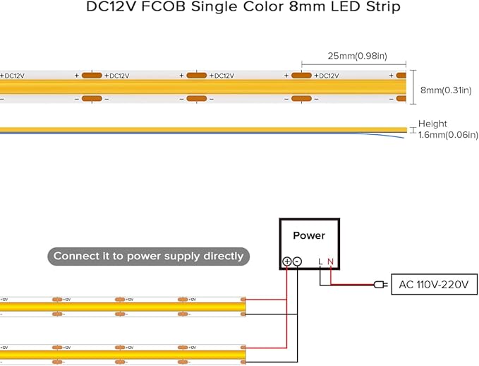 COB Purple LED Strip Light DC12V Flexible High Density Uniform Bright 480LEDs/m Strips 16.4FT CRI90+ 8MM Width Dimmable COB LED Tape for Cabinet Indoor Decor(No Adapter/Controller)