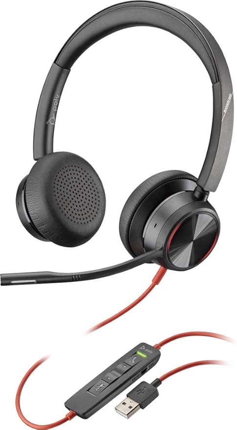 Plantronics Poly - Blackwire 8225 Wired Headset with Boom Mic Dual-Ear (Stereo) Computer Headset - USB-A to Connect to Your PC/Mac - Active Noise Canceling-Works with Teams (Certified), Zoom &More