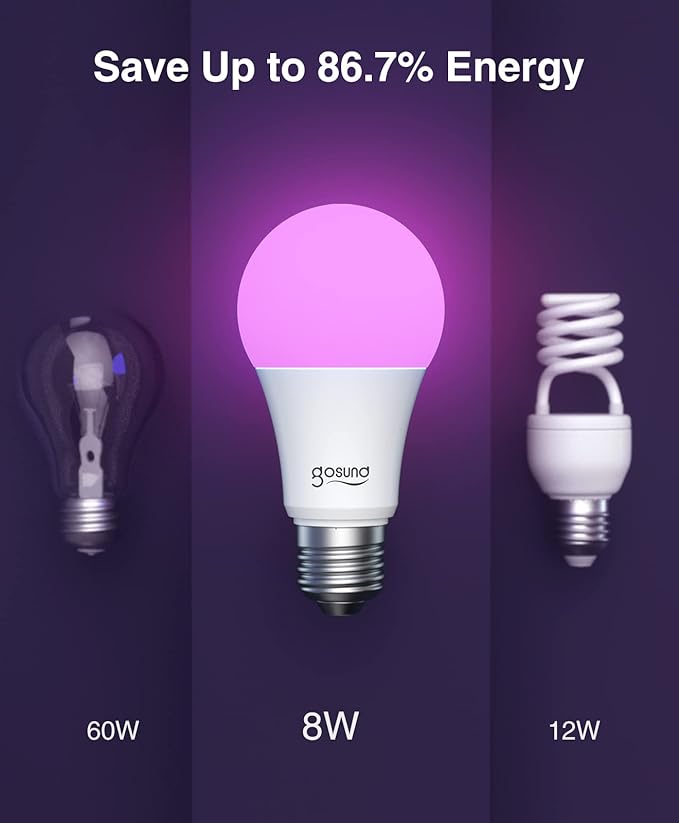 Wi-Fi Smart Light Bulb(RGB+W) 4 Pack, Full Color Changing Light Bulb-Compatible with Alexa and Google Assistant