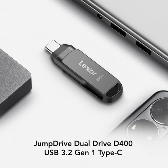 Lexar 512GB JumpDrive Dual Drive D400 USB 3.2 Type-C & Type-A Flash Drive for Storage Expansion, Photo Back-up for iPhone 15, Up to 170MB/s, Metal Housing & Swivel Design, Titanium (LJDD400512G-BNQNU)