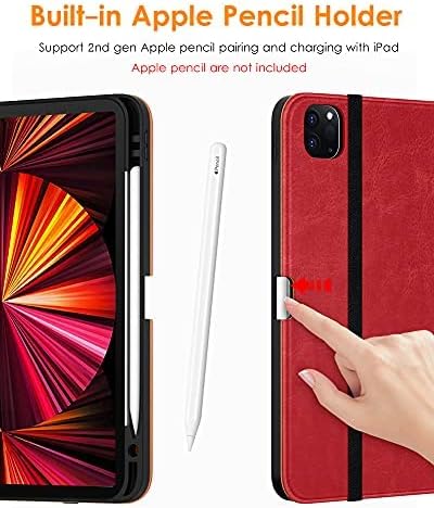 DTTO Case for iPad Pro 11 Inch 4th / 3rd / 2nd / 1st Generation 2022/2021/2020/2018,Premium PU Leather Folio Stand Cover with Hand Strap, Auto Wake/Sleep,Multiple Viewing Angles, Red