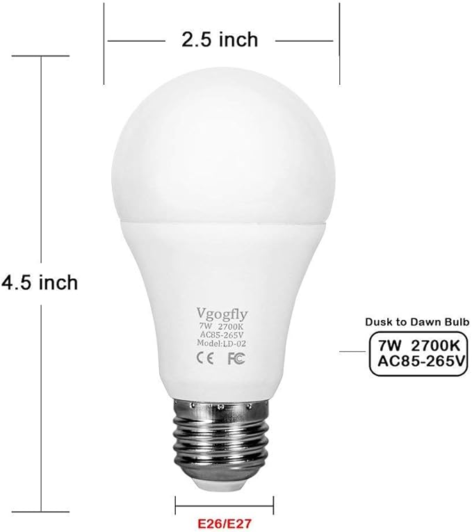 Vgogfly Dusk to Dawn Light Bulb Warm White