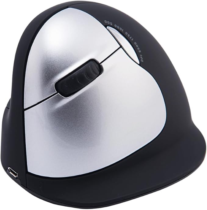 R-Go HE Vertical Ergonomic Mouse Wireless, Large Left Hand, 1750 DPI, 5 Buttons, Prevents Tennis Elbow/Mouse Arm RSI- Compatible Windows/Mac, Black/Silver