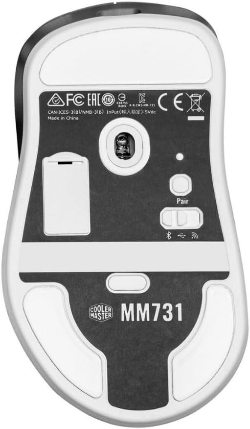 Cooler Master MM731 Wireless Gaming Mouse White, Adjustable 19,000 DPI, Palm|Claw Grip, 2.4GHz|Bluetooth, PixArt Optical Sensor, Ultraweave Cable, PTFE Feet, RGB Lighting (MM-731-WWOH1)