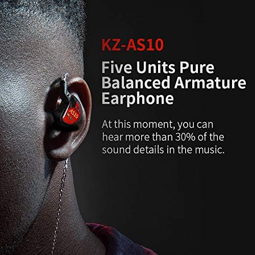 KZ AS10 IEM Headphone, 5 Balanced Armature Driver KZ Earbuds Wired Earphone, Stereo HiFi in Ear Monitor Headphone Musician Headset Earphone with Detachable 2 Pin Cable(No Microphone, Black)