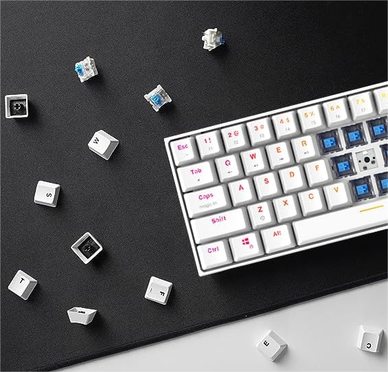 FANTECH MAXFIT61 RGB Wired 60% Mechanical Keyboard, 61 Keys Hot Swappable Type-C Programmable Gaming Keyboard, Blue Switch, White