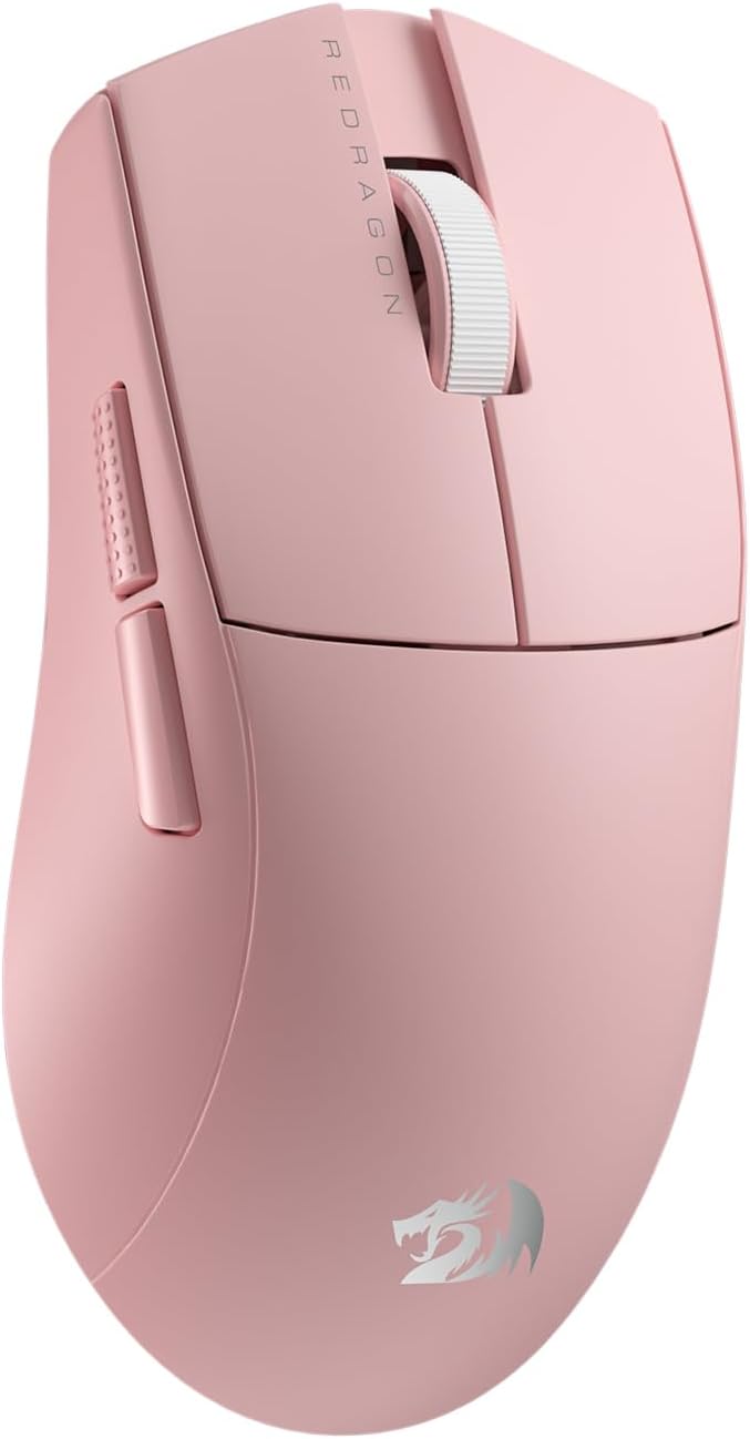 Redragon M916 PRO 3-Mode Wireless Gaming Mouse, 55G Ultra-Light 26K DPI Mouse w/Ergonomic Natural Grip Build, Full Programmable Buttons, Software Supports DIY Keybinds & DPI (1K Hz, Pink)