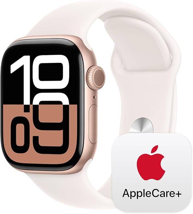Apple Watch Series 10 [GPS 42mm] with Rose Gold Aluminium Case with Light Blush Sport Band - S/M. Fitness Tracker, ECG App, Always-On Retina Display, Water Resistant with AppleCare+ (2-years)