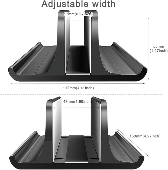Vaydeer 3-in-1 Vertical Laptop Stand Holder, Aluminum Laptop Stand for Desk with Adjustable Dock, Space-Saving Organizer for All MacBook, Surface, Samsung, HP, Dell, up to 17.3 inch Black