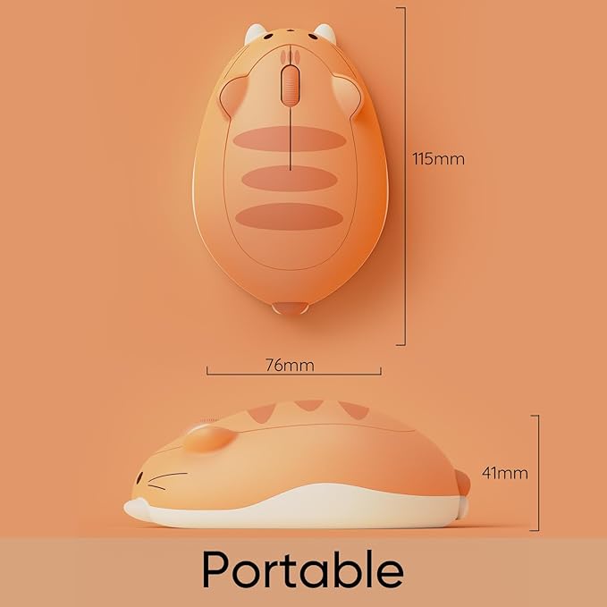 Akko Cat Theme Wireless Gaming Mouse, Tri-Mode Mouse BT3.0/BT5.0/2.4G, Cute Optical Cordless Cartoon Mice for Computer/Laptop/Desktop/PC, Compatible with Mac/Win Orange Kate