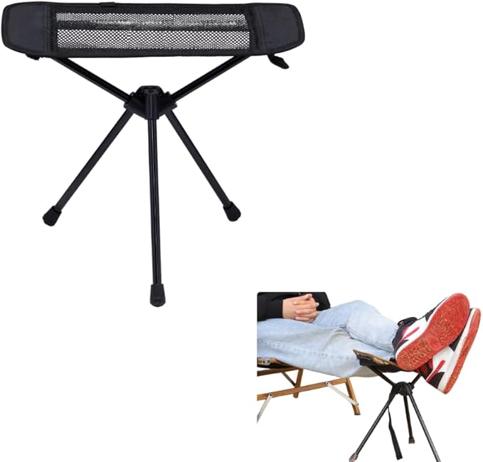 Universal Camping Chair Foot Rest - Folding Leg Rest for Outdoor, Foot Rest Under Desk at Home/Office & Foot Rest for Air Travel, Adjustable Height Sturdy Camp Footstool for Beach, Picnic, Hammock