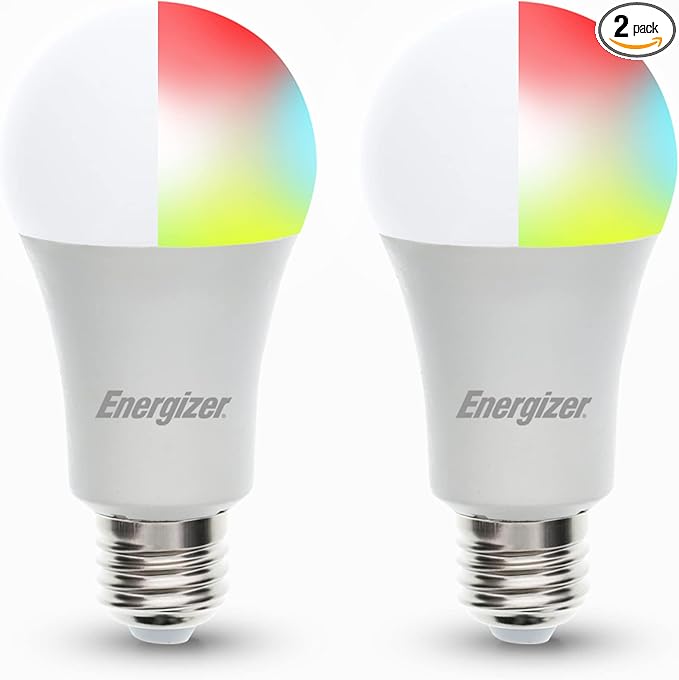 XTREME Energizer Connect Smart A19 LED White & Multi-Color RGB Light Bulbs with Voice Control and Remote Access Through Your Smartphone | Compatible with Alexa and Google Assistant, 2 Pack