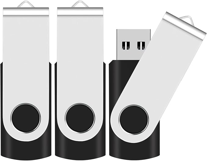 3Pack of 1GB USB Flash Drives EASTBULL USB 2.0 Drive Swivel USB Drives Memory Stick Metal Pen Drive (Black, 1GB)