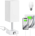 Ambimall Touch Control Table Lamp with USB A+C Charging Ports - 3 Way Touch Lamps Bedside, Nightstand Lamp for Bedrooms Living Room Nursery, LED Bulb Included(White Shade)