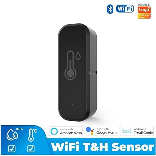 WiFi Temperature and Humidity Sensor,Compatible with Alexa and Google Home,No Hub Required,for Home,Baby Rooms,Greenhouses Accessories,Garages Black 1Pack(No Include Battery)