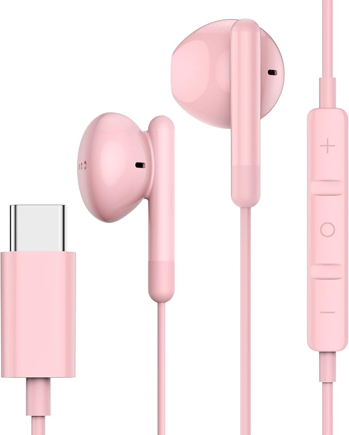 USB C Headphones for iPhone 17 16 15 Pro Max Plus iPad Pro USB C Earphones with Microphone Volume Control USB C Wired Earbuds USB Type C Earphone for Google Pixel 8 Galaxy S26 S25 S24 S23 S22 S21 A55