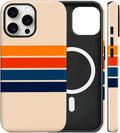 Magnetic for iPhone 15 Pro Case Cute Stripes Phone Case, Shockproof Slim TPU and Hard PC Protective Phone Cover Compatible with MagSafe Designed for Women Girls,Retro