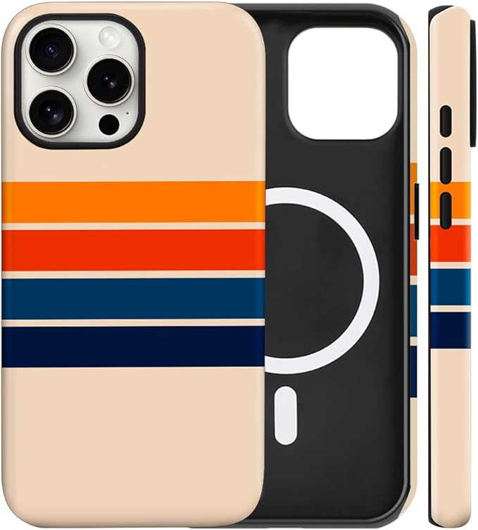 Magnetic for iPhone 12/12P Case Cute Stripes Phone Case, Shockproof Slim TPU and Hard PC Protective Phone Cover Compatible with MagSafe Designed for Women Girls,Retro