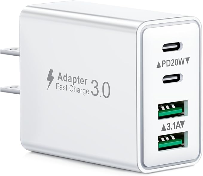 USB C Charger Block Fast Charging, 40W 4-Port USB C Wall Charger Dual Port PD Power Adapter+QC USB Wall Plug Multiport Type C Charging Block Cube for iPhone 16/15/14/13/12/11/Pro Max, Samsung, iPad