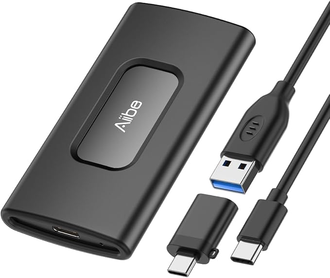 Aiibe 256GB External SSD External Hard Drive 256GB USB C Portable SSD, Up to 500MB/s, USB 3.1, External Solid State Drive for Laptop, Mac, PS4 (Black)