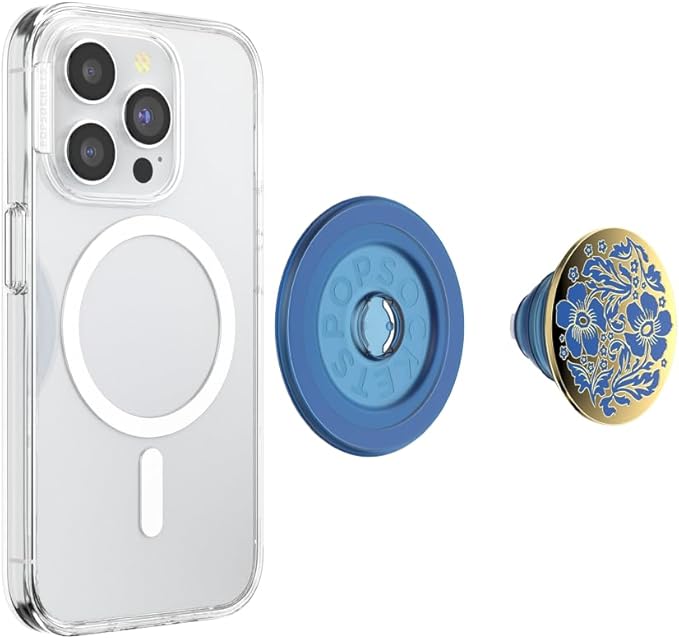PopSockets Phone Grip for MagSafe, Magnetic Holder, Phone Stand, Blue - Lace Blue Vermeer