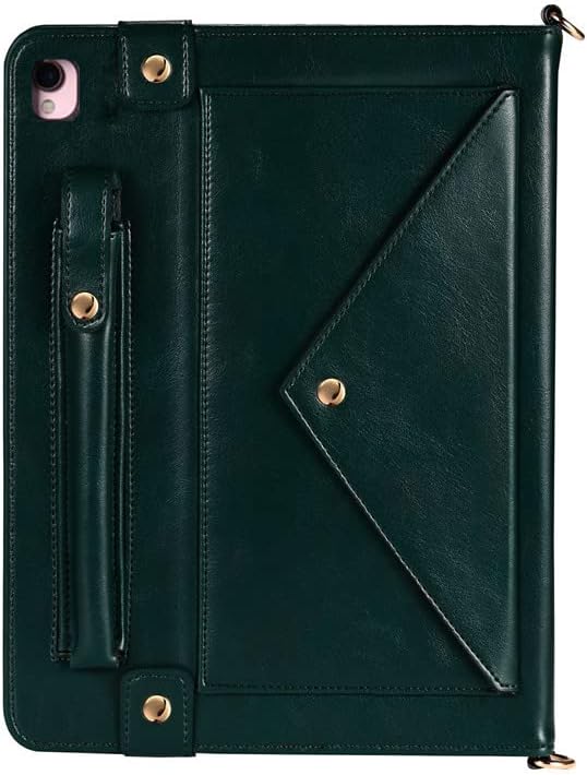Handbag Case for iPad 10.2"/iPad Pro 10.5/iPad Air3, Techcircle Folio Stand PU Leather Cover w/Hand Strap, Crossbody iPad Case with Pencil Holder Card Slots Envelope Pocket Wallet Case, Midnight Green