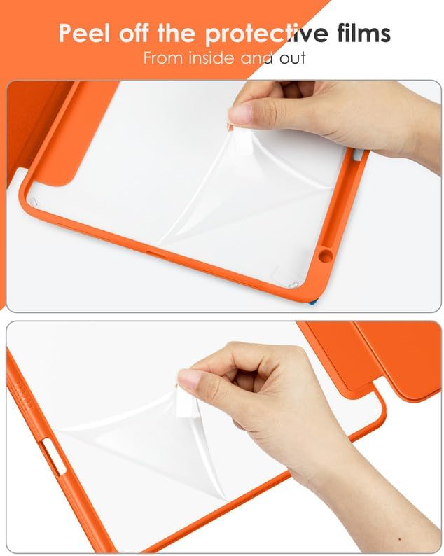 VIKESI for iPad Pro 11 Inch 4th/3rd/2nd/1st Generation Case, iPad Air 11-inch / 5th / 4th Generation Case with Clear Back,Pencil Holder,Auto Sleep/Wake,Camera Protection,Orange