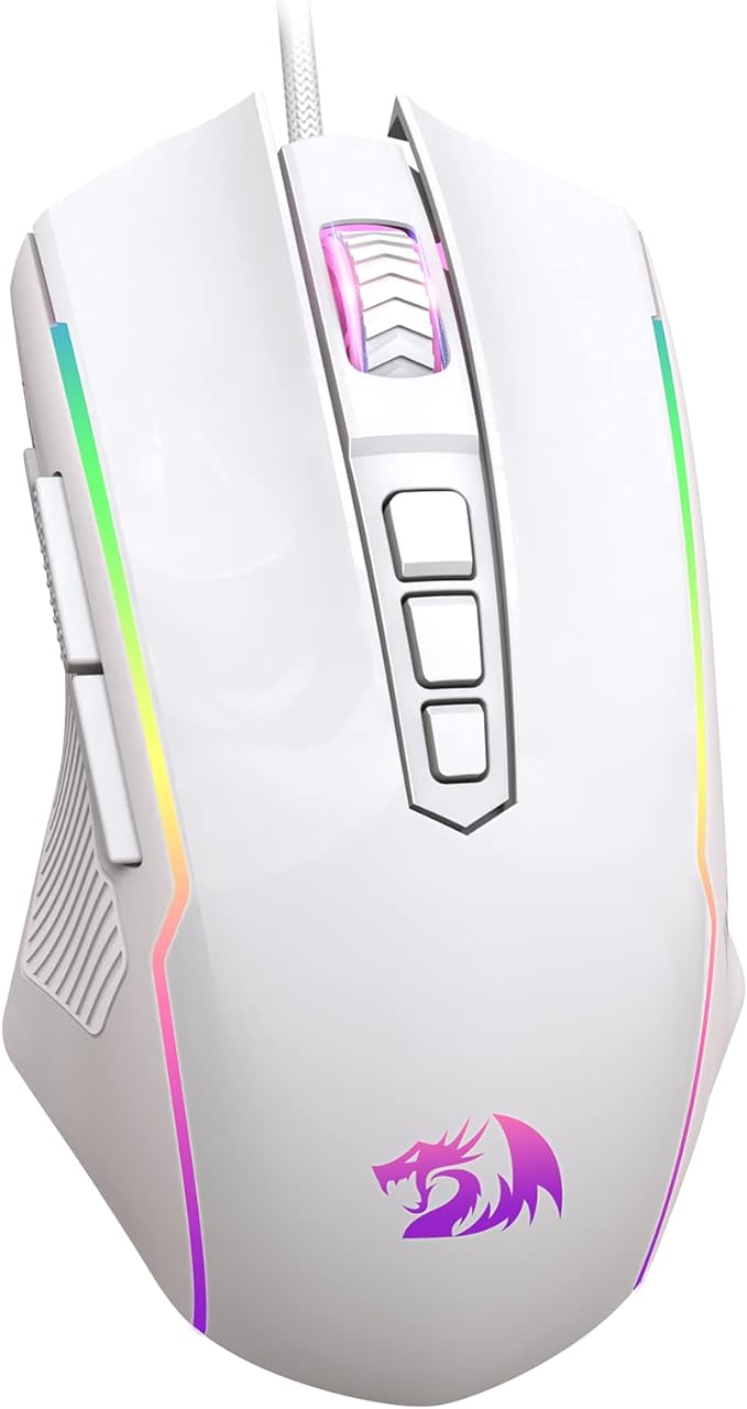 Redragon Gaming Mouse, Wired White Mouse with RGB Backlit, 8000 DPI Adjustable, PC Gaming Mice with 9 Programmable Macro Buttons & Fire Button, PC Gaming Mouse for Windows/Mac, White