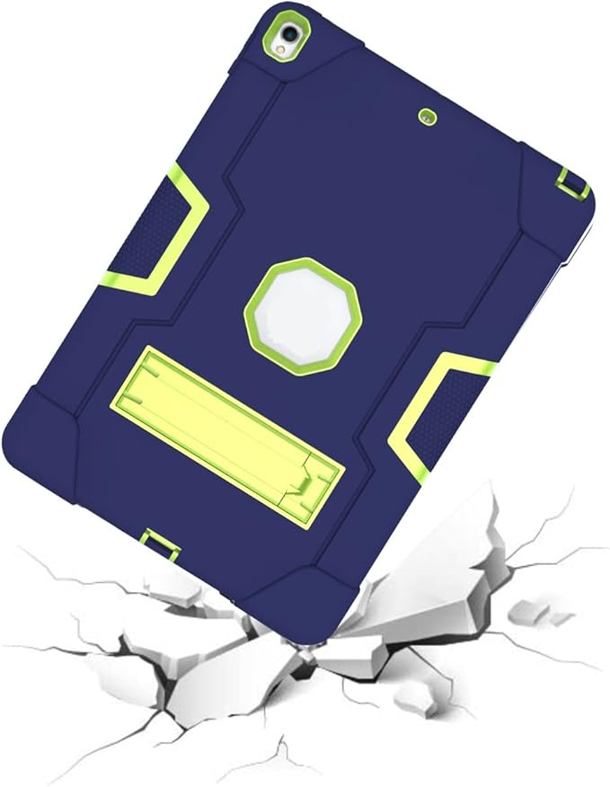3 in 1 Hybrid Case for iPad Air 3 10.5" & iPad Pro 10.5" - Heavy Duty Rugged Stand, Shockproof, Anti-Slip, Anti-Scratch, Blue/Yellow Green
