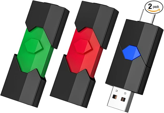 JUANWE 32GB USB Flash Drive 3 Pack Type C + USB A Thumb Drive Retractable Dual Flash Drive Type C Memory Stick 2 in 1 Jump Drive for iPhone, iPad, Android Phones, Tablet, Laptop, Computers
