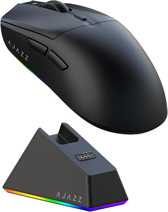 AJAZZ AJ139 V2 MC Wireless Gaming Mouse 2.4G Wired/Bluetooth | Charging Base| 66g Lightweight| 12000 DPI | 500mAh Battery | PAW3311 Sensor | 1000 Polling Rate, Compatible with PC/Mac