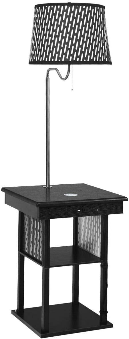 Brightech Madison w. Table & Lamp Combo, Desk Lamp with Wireless Charging Pad and USB Port, Bedside Reading Lamp, Nightstand Lamp with LED Bulb for Bedroom, Living Room, Office - Classic Black