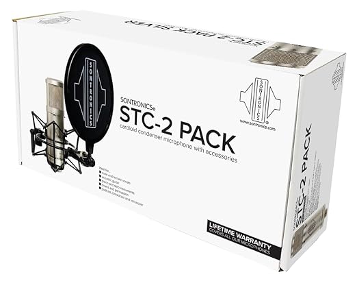 Sontronics STC-2 Pack Professional Large-Diaphragm XLR Studio Cardioid Condenser Microphone. Broadcast, Podcast & Recording. Shock Mount & Pop Shield. Lifetime Mic Warranty -Designed in UK - Silver