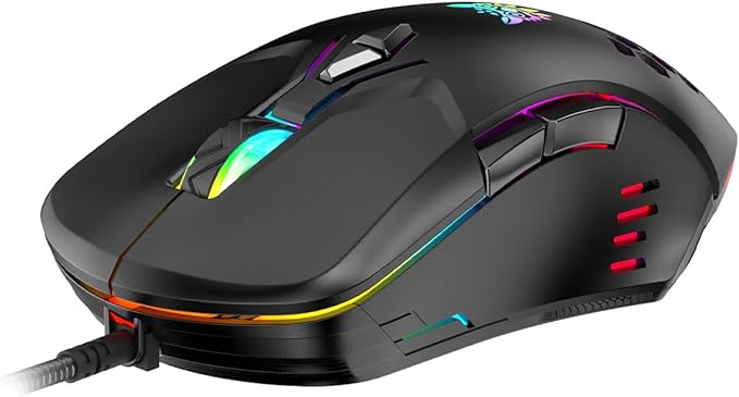 Wired PC Gaming Mouse: High Precision Sensor,RGB Backlit, Adjustable DPI, 7 Buttons Programmable,Ergonomic mice for Office & Gaming on Windows/Mac/Linux/Chrome-Black