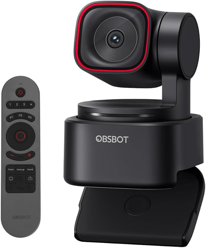 OBSBOT Tiny 3 Lite AI-Powered Spatial Audio 4K Webcam, 1/2" Sensor Tri-Mic Voice Control Gesture Control HDR Webcam for PC Laptop Zoom Meeting, W Smart Remote 2