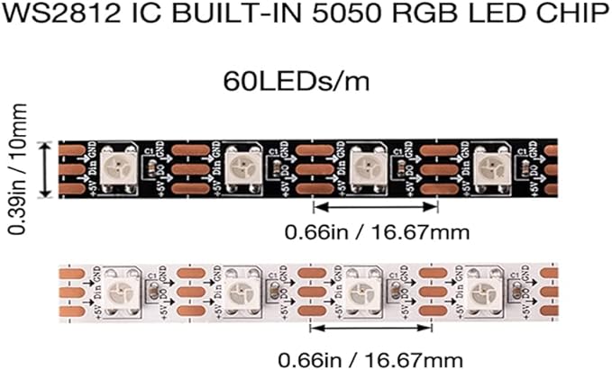 WS2812B LED Strip Individual Addressable Light WS2811 IC WS2812 60Pixels/m SMD 5050 RGB Pixel Strip DC5V (16.4FT 300LEDS Non-Waterproof, White PCB)