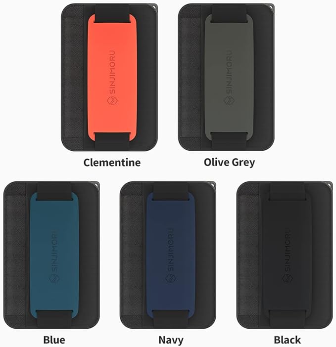 Sinjimoru for 3 in 1 MagSafe Wallet 2600g Magnetic Strength Phone Grip with Stretchy Fabric Secure Flap Anti-Drop Tag Holder for iPhone 16 15 14 13 12 M-BGRIP Navy