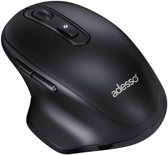 Adesso iMouse A50 Ergonomic Wireless Mouse, Bluetooth and 2.4GHz Dual Mode with USB-C Receiver, Copilot AI Hotkey, 3 Level DPI (1000/1600/2400), 6 Buttons, Right Hand Design for Windows