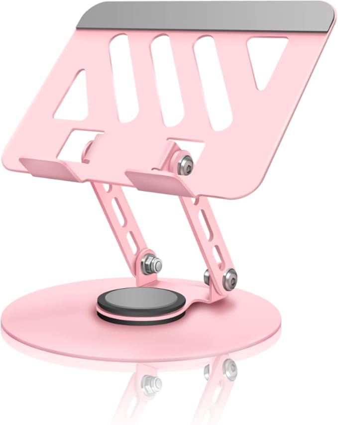 360° Rotating Tablet Stand - Pink |Adjustable Dual Rotary Shaft,Folding Design | Fits iPads & Tablets Up to 13" | Ideal for Work,Painting,Office,Travel,Home